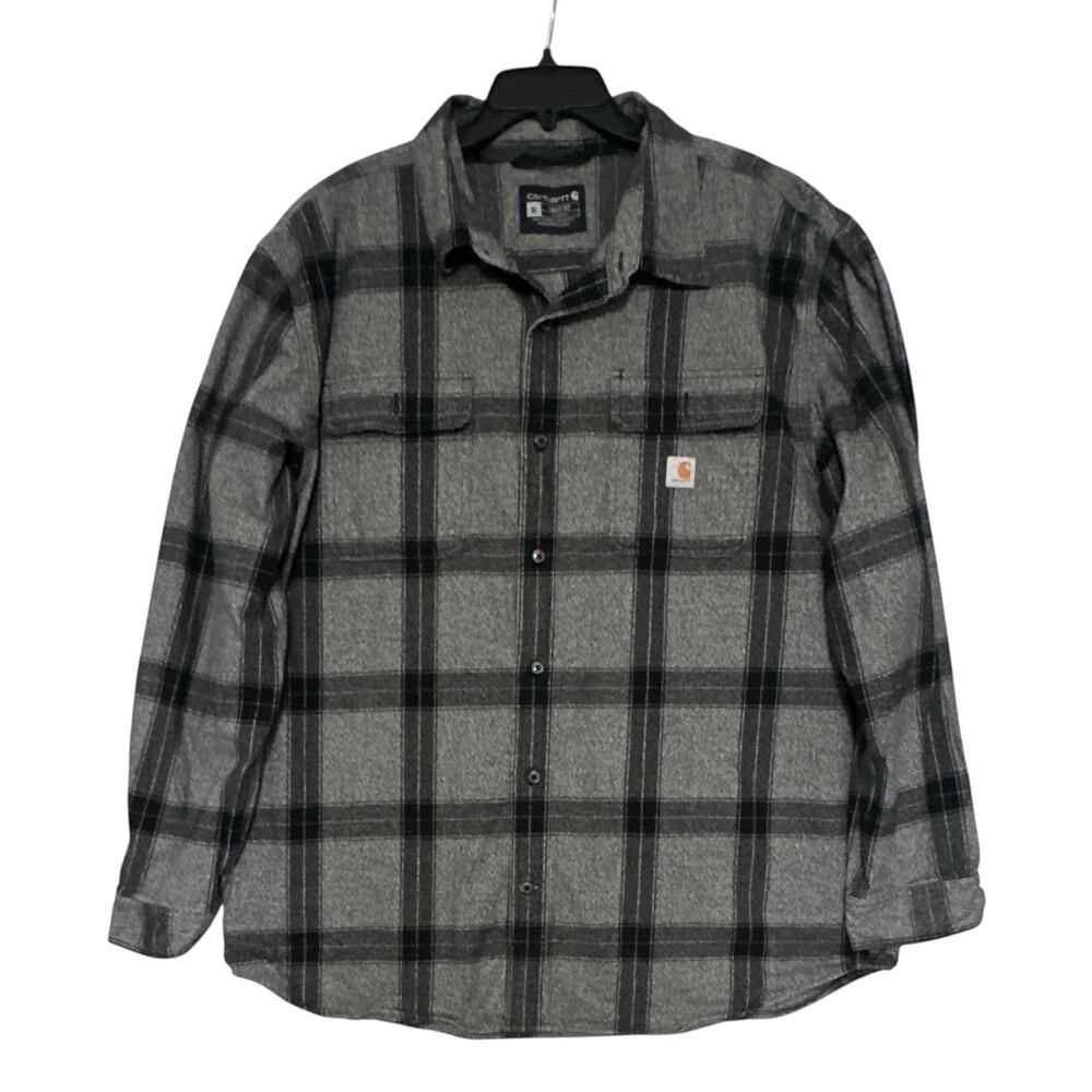 Carhartt Loose Fit Heavyweight Flannel Shirt Men XL Gray Black Plaid Workwear